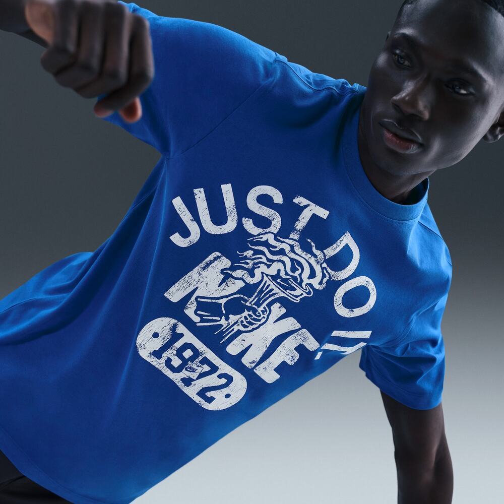 NWT Nike T-Shirt Just Do It Crew Neck Short Sleeve Regular Fit Blue White Size M - Picture 3 of 7